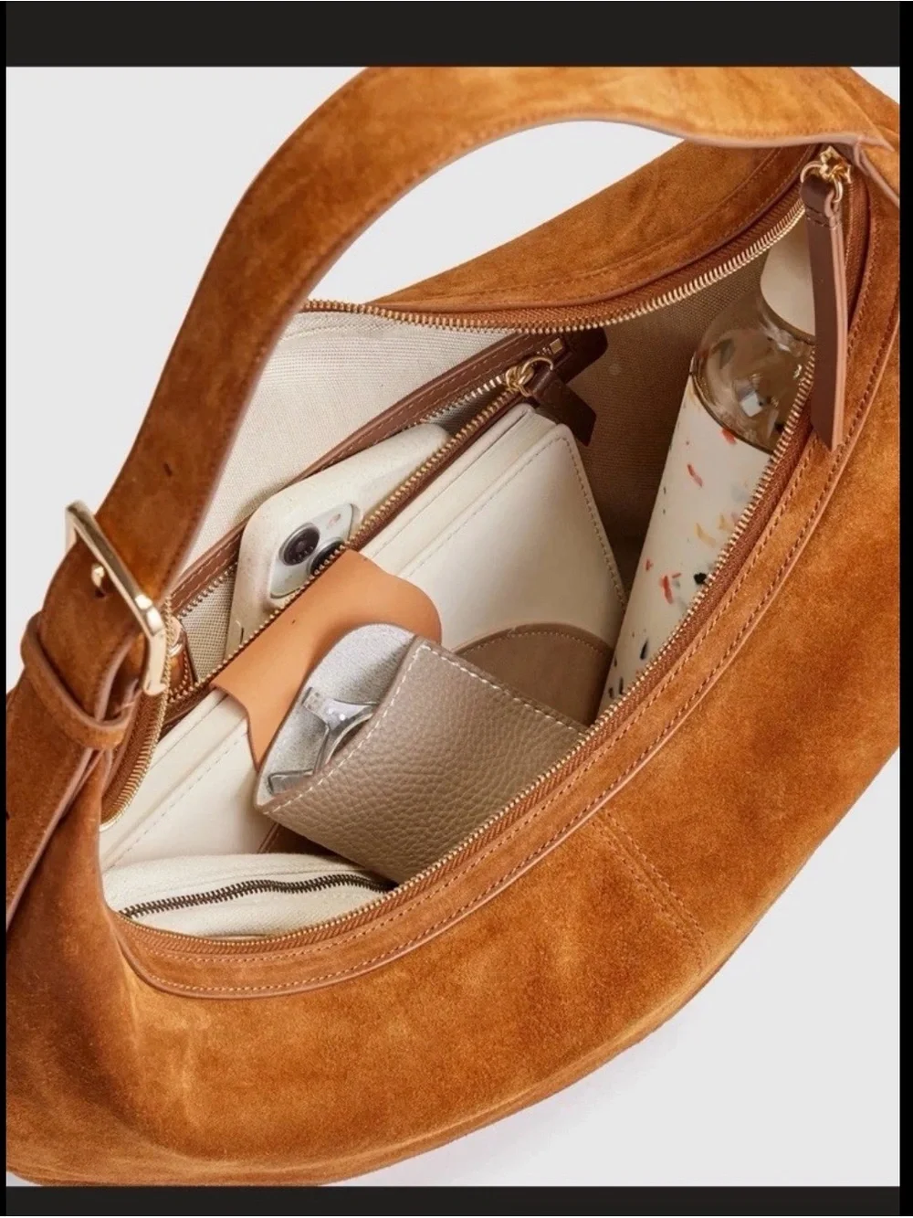 Quince Suede Hobo Bag in Chestnut